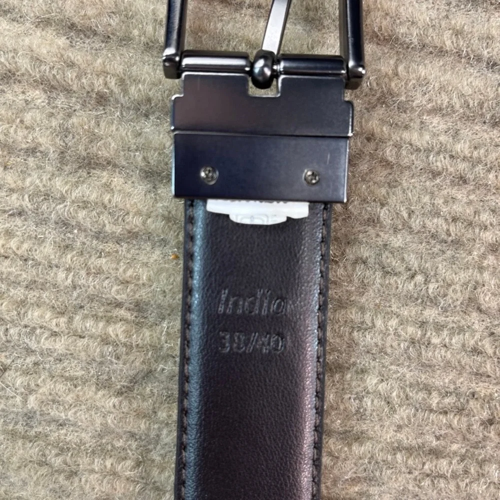 Steve Madden Mens Reversible Leather Belt Black Brown Gunmetal Buckle 38 40